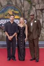 Jonathan Bailey, Scarlett Johansson and Mahershala Ali at the German premiere of the adventure film