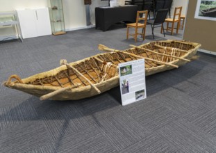 Experimental mesolithic hide boat, Amesbury History Centre, Amesbury, Wiltshire, England, UK