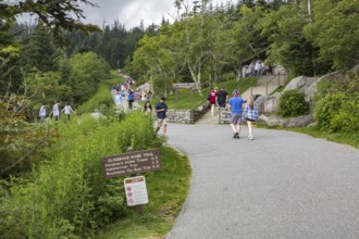 Park guests walking to Clingman's Dome tower and park store in the Smoky Mountains National Park