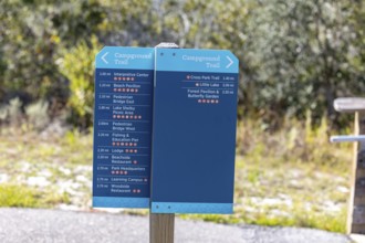 Sign at Campground Trail in Gulf State Park informs hikers of distance to various features within