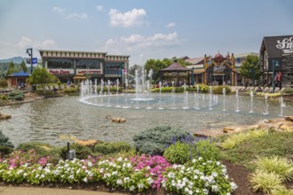 Water fountain in front of Paula Deen's Family Kitchen restaurant at The Island recreation area in