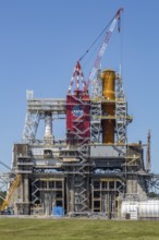 Rocket engine test stand at Stennis Space Center designed for Saturn V rocket testing and modified