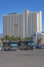 Tiffin motorhomes in parking lot of Edgewater casino resort in Laughlin, Nevada