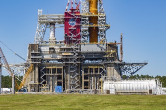 Rocket engine test stand at Stennis Space Center designed for Saturn V rocket testing and modified