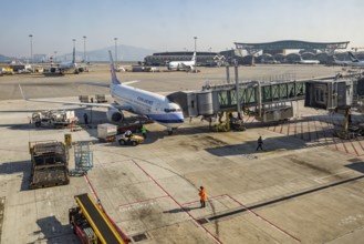 China Airlines jet on the tarmac at the Hong Kong International Airport in Hong Kong, China