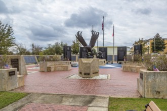 Freedom statue eagle centered in the Santa Rosa County Veterans Memorial Plaza in downtown Milton,