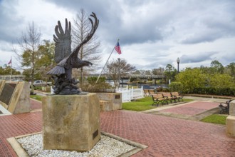 Freedom statue eagle centered in the Santa Rosa County Veterans Memorial Plaza in downtown Milton,