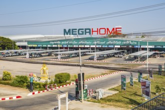 Covered parking outside the Mega Home Center building materials store in Chiang Rai, Thailand