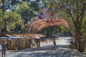 Colorful arched entrance to the Doi Tung tourist attraction in Chiang Rai, Thailand
