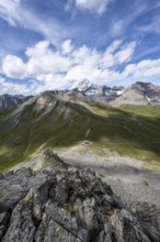 Summit of Kastenegg, view of picturesque mountain landscape with snow-covered summit of the