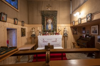 Interior view, small chapel with altar and image of the Virgin Mary, Maria im Schnee chapel, at the