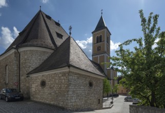 Neo-Romanesque extension 1891 of the church of St Vitus, Burglengenfeld, Upper Palatinate, Bavaria,