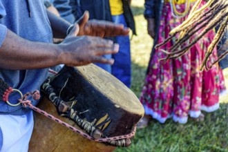 Atabaque of African origin played in a presentation of Brazilian popular culture, Minas Gerais,