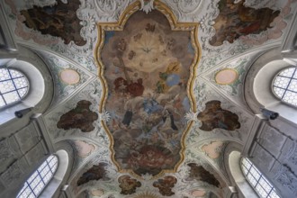 Vaulted ceiling with fresco painting, St Vitus Church, destroyed around 1630, rebuilt between 1661