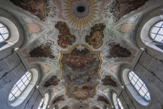 Vaulted ceiling with fresco painting, St Vitus Church, destroyed around 1630, rebuilt between 1661