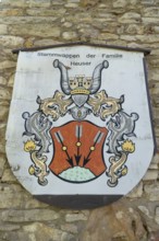 Coat of arms of the Heuser family on the castle wall of Lengenfeld Castle, Burglengenfeld, Upper