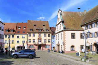 Market square with historic buildings, including the old town hall, Endingen am Kaiserstuhl,