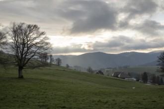 View from Schauinsland to the east with the mountains of the Black Forest in the morning, Oberried,