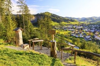 Bollenbacher Bierbänkle picnic area with a view of Steinach im Kinzigtal, Black Forest,