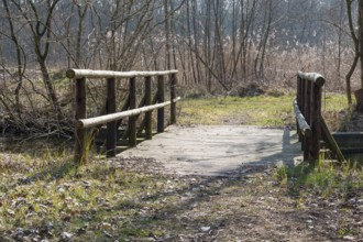 Wooden bridge over the Otterbach, Steinfeld, Southern Palatinate, Rhineland-Palatinate, Germany