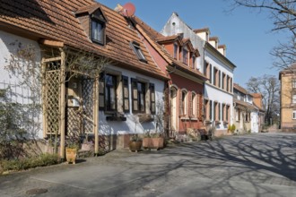 Row of houses in the old town centre, church square, Germersheim, Palatinate, Rhineland-Palatinate,