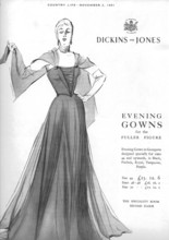 Dickins and Jones evening gowns advertising in Country Life magazine UK 1951