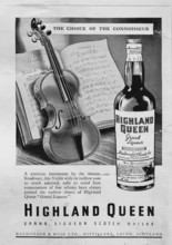 Highland Queen liqueur scotch whisky advert, London Illustrated News, 1949
