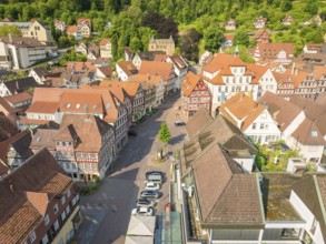 Historic town view with half-timbered houses and cobbled streets, Calw, Black Forest, Germany