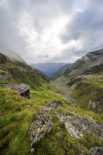 Mountain landscape, mountain valley with clouds, Wangenitztal, Schober Group, Hohe Tauern National