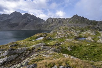 Mountain landscape with mountain lake Wangenitzsee, Wiener Höhenweg, Schober group, Hohe Tauern