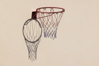 Basketball hoop with shadow cast on a white wall