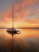 Evening mood, sailing boat on Lake Starnberg, zoom effect, Bavaria, Germany