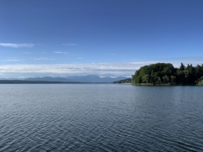 View over Lake Starnberg to the Alps, Bavaria, Germany