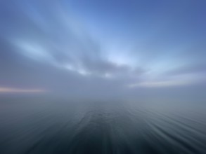 Fog over Lake Starnberg, zoom effect, Bavaria, Germany