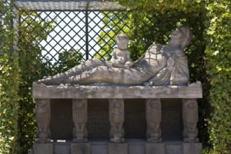 Sculpture Dying Mother and Child by Bernhard Hoetger in the plane tree grove, Mathildenhöhe, UNESCO