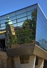 West side of the Congress Centre Darmstadtium with reflection of the Hessian State Museum in the