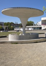 Georg-Büchner-Platz with white concrete mushrooms and the State Theatre, public square, Darmstadt,