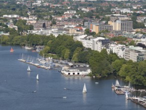 DefaultAerial view of the Outer Alster with sailing ships and view of the rowing club Allemania