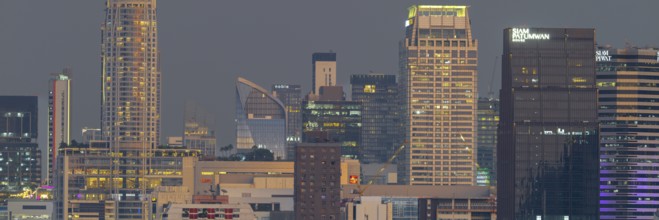 Panorama from Golden Mount, on the left the Centara Grand skyscraper, skyline of Bangkok, Thailand