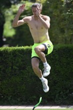 Training, warm-up, Alexander Zverev GER, upper body naked, tennis, ATP 250, BOSS Open 2025,