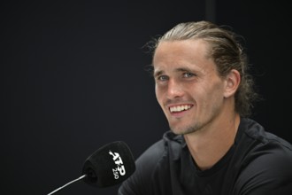 Press conference, PK, portrait, Alexander Zverev GER, smiles, tennis, ATP 250, BOSS Open 2025,
