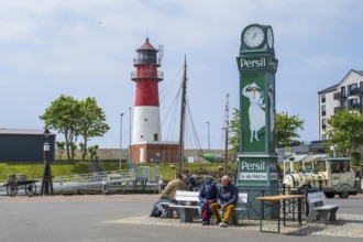 Persil clock at the anchorage, behind the lighthouse, Büsum, North Sea, Schleswig-Holstein, Germany