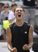 Justin Engel GER Cheering Emotion Gesture Gesture after match win, Tennis, ATP 250, BOSS Open 2025,