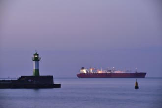 LNG tanker Iberica Knutsen at the Sassnitz lighthouse on Rügen, Mecklenburg-Western Pomerania,