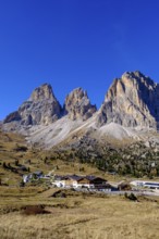 Sassolungo, Sassopiatto from the Sella Pass, Passo Sella, Dolomites, South Tyrol, Italy