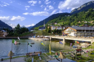 Alleghe on Lago di Alleghe, Belluno, Dolomites, Veneto, Italy
