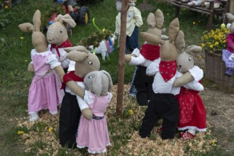 Easter bunnies made by kindergarten children, Leinburg, Middle Franconia, Bavaria, Germany