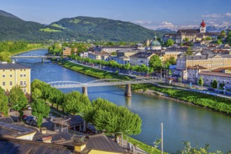 View from the Kapuzinerberg over the Salzach to Nonnberg Abbey, Salzburg, Salzach Valley, Salzburg