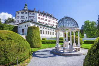 Castle garden with Ambras Castle on the outskirts of the city, Innsbruck, Inntal, Tyrolean Alps,