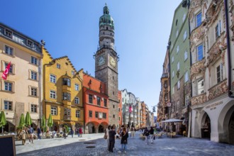 Herzog-Friedrich-Strasse with the city tower in the old town, Innsbruck, Inntal, Tyrolean Alps,